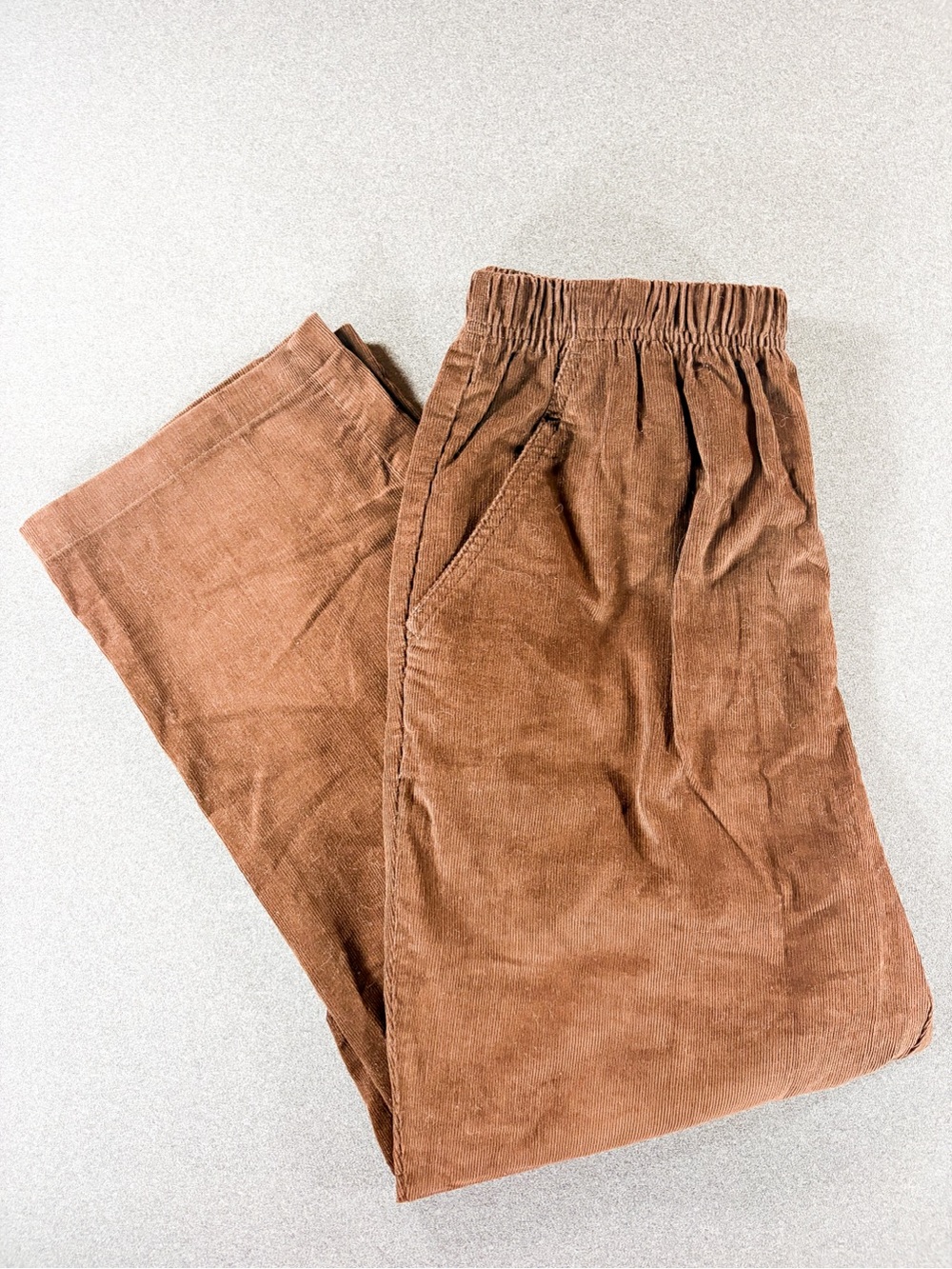 Vintage Haband Pants Womens Size 16P Brown POCKETS Corduroy Pull On Straight Leg